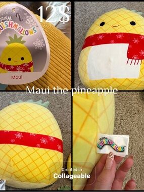 Squishmallows Maui Pineapple Plush - Yellow with Red Scarf